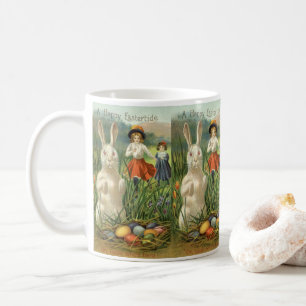 Taza De Café Conejo de Pascua vintage y niños Felices Pascuas