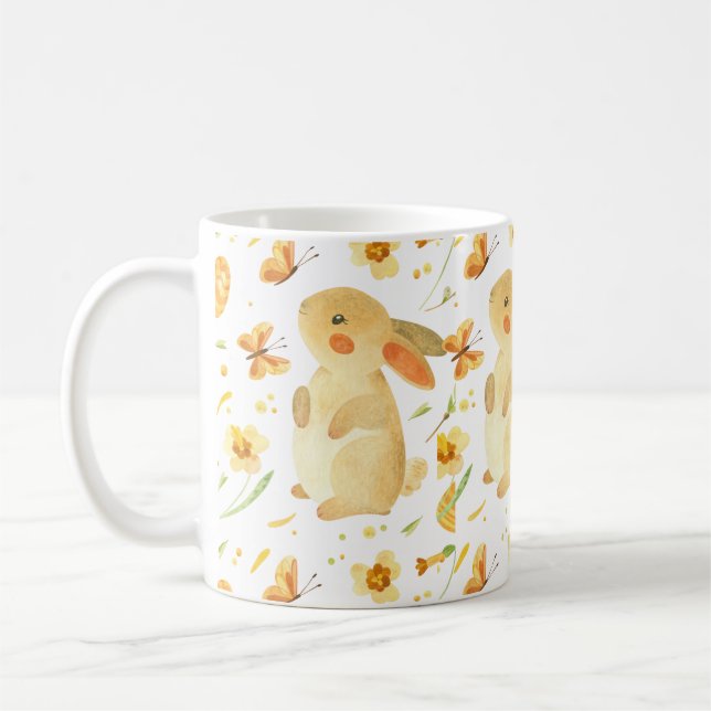 Taza De Café Conejo de Pascua y Mariposas (Izquierda)