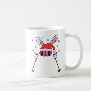 Taza De Café Conejo de Santa esquíando con sombrero de Santa y