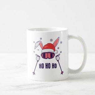 Taza De Café Conejo de Santa esquíando con sombrero de Santa y 
