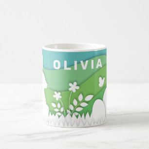 Taza De Café Conejo de vacaciones de Pascua, naturaleza primave