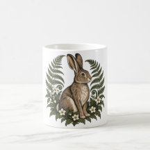 Conejo del bosque con helechos y flores silvestres