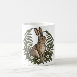 Taza De Café Conejo del bosque con helechos y flores silvestres