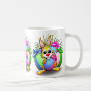 Taza De Café Conejo divertido mordiendo un huevo de Pascua