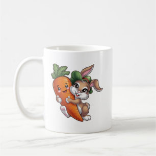 Taza De Café Conejo feliz con una zanahoria gigante