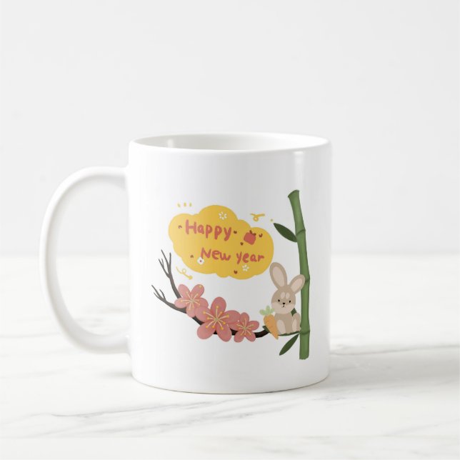 Taza De Café conejo feliz de año nuevo (Izquierda)