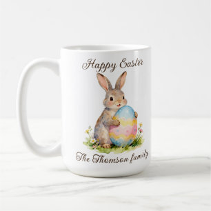 Taza De Café Conejo Feliz de Pascua Antiguo con Familia de Huev