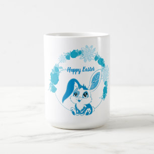 Taza De Café Conejo Feliz de Pascua  Kawaii Azul Adorable