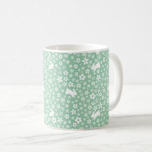 Taza De Café Conejo floral verde menta de primavera