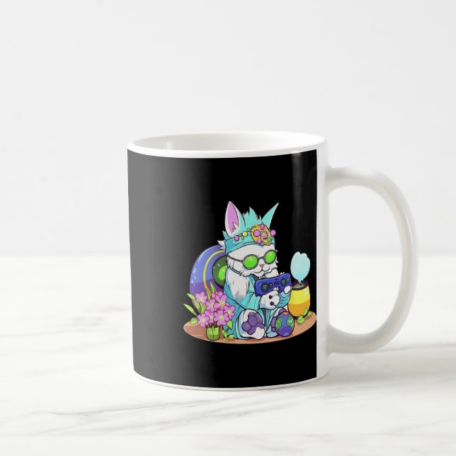 Taza De Café Conejo Gato de Pascua Divertido Jugador de Videoju (Derecha)