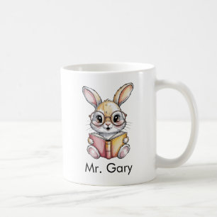 Taza De Café Conejo Lindo Leyendo un Libro Personalizado