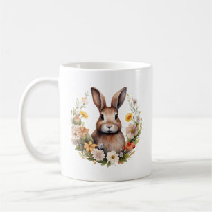 Taza De Café Conejo marrón con flores de primavera