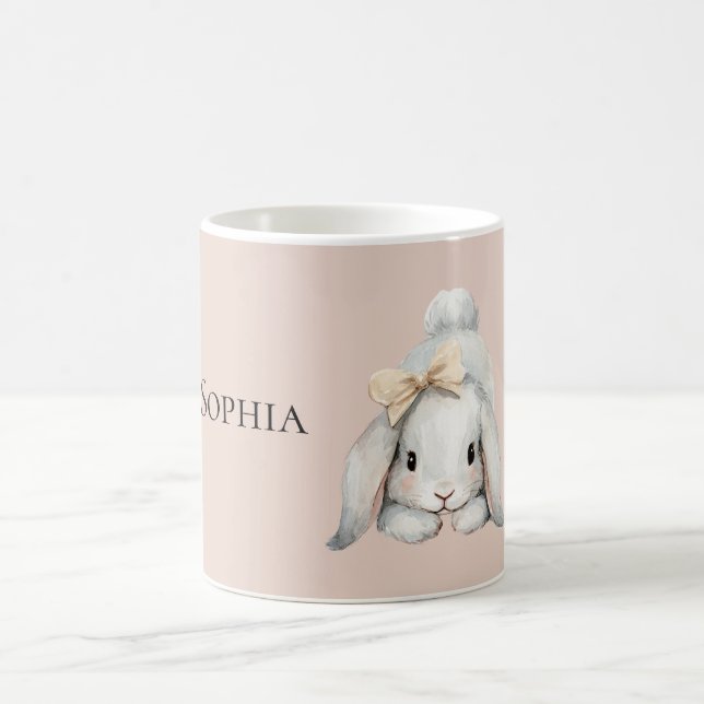 Taza De Café Conejo Melocotón Lazo Rosa Blanco (Centro)