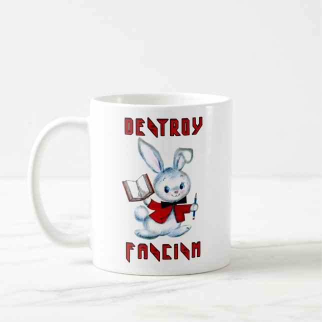 Taza De Café Conejo retro lindo - Destruye el fascismo (Izquierda)