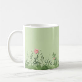 Taza De Café Conejo rosa y Huevo de Pascua en pradera floral