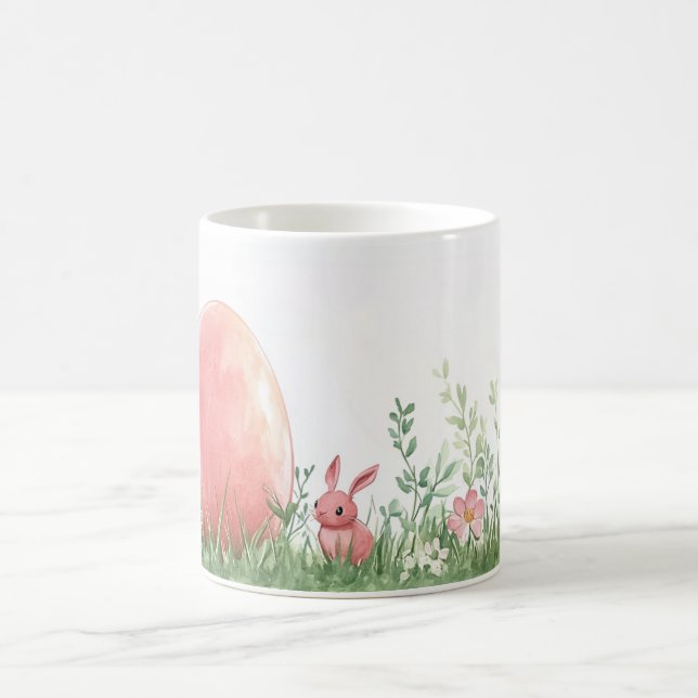 Taza De Café Conejo rosa y Huevo de Pascua en pradera floral -  (Centro)