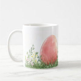 Taza De Café Conejo rosa y Huevo de Pascua en pradera floral - 