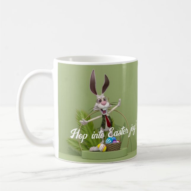 Taza De Café Conejo Toon de pie cerca de huevos de Pascua (Izquierda)