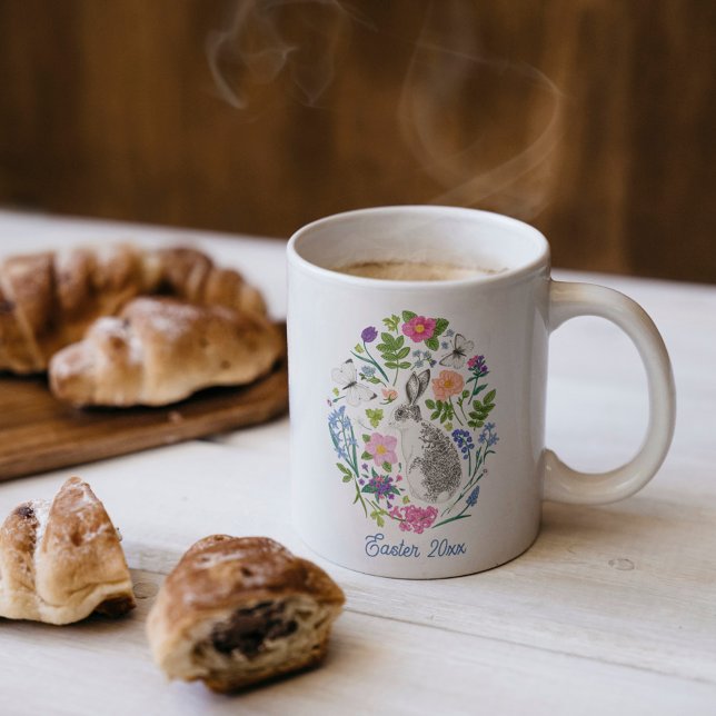 Taza De Café Conejo y Flor Personalizados de Pascua (Subido por el creador)