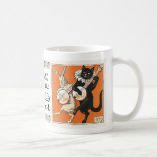 Taza De Café Conejo y gato bailando musicalmente