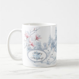 Taza De Café Conejos blancos en vacaciones de invierno de nieve