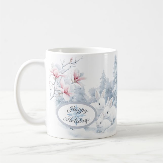 Taza De Café Conejos blancos en vacaciones de invierno de nieve (Izquierda)
