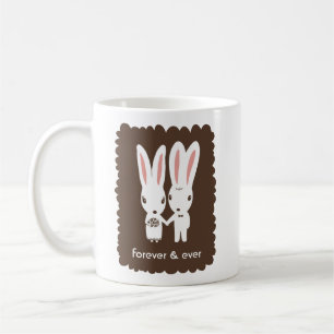 Taza De Café Conejos de conejito novia y novio con el texto de
