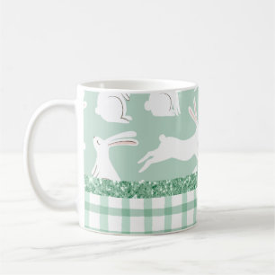 Taza De Café Conejos de Cuadros de Purpurina Verde