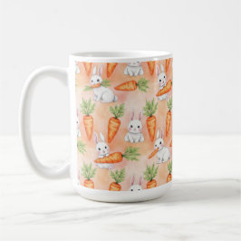 TAZA DE CAFÉ CONEJOS DE PASCUA BLANCOS Y ZANAHORIAS NARANJAS