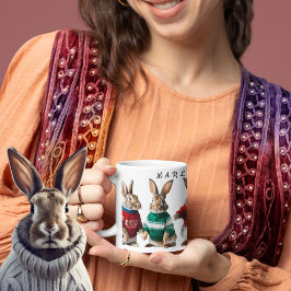 Taza De Café Conejos en Jumpers lindo conejito tejedor amante