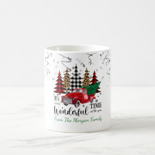 Taza De Café Confeti,Camión Rojo de Navidad Árbol de Pino Nieve