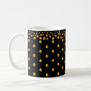 Taza De Café Confeti de Punto Dorado sobre Negro