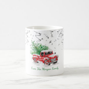 Taza De Café Confeti plateado, Camión rojo de Navidad Pino Niev