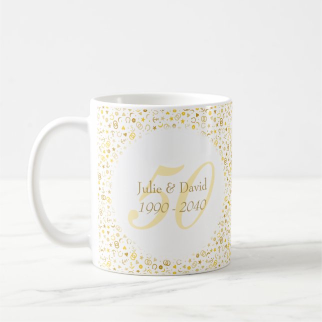 Taza De Café Confetti de oro en el 50° aniversario del Boda (Izquierda)
