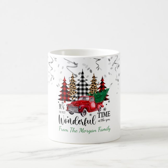 Taza De Café Confetti, Navidades Red Truck Pine Tree Snow (Centro)