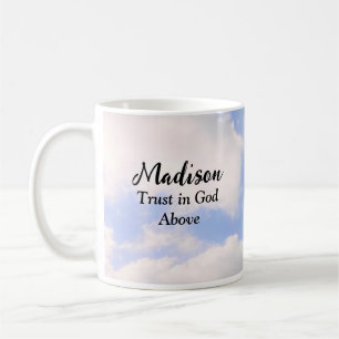Taza De Café Confianza en Dios Nombre personalizado cielo azul 