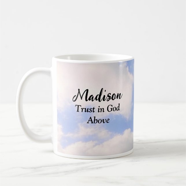 Taza De Café Confianza en Dios Nombre personalizado cielo azul  (Izquierda)