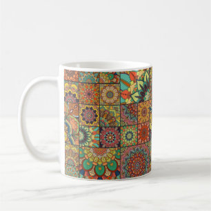 Taza De Café Conjunto de baldosas de Boho y patrón sin fisuras.