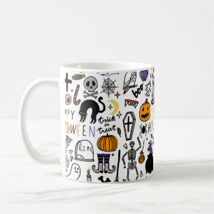 Taza De Café Conjunto de cosecha de Halloween. Icono de Hallowe