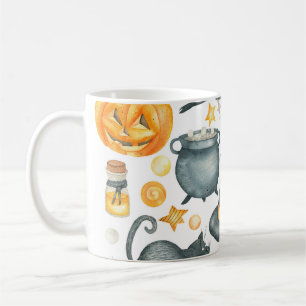 Taza De Café Conjunto de Halloween: murciélago, gato negro, ara