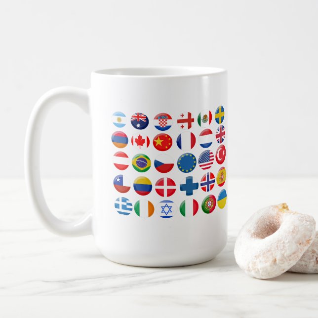 Taza De Café Conjunto de iconos de países (Con donut)
