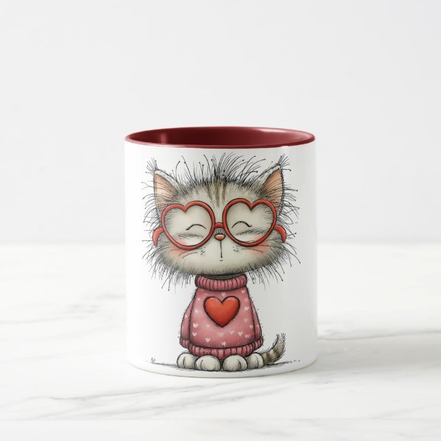 Taza de café conmovedora con gatito sonriente (#2) (Centro)