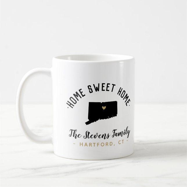 Taza De Café Connecticut Hogar Dulce Familia Monograma Mug (Izquierda)