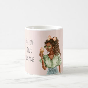 Taza De Café Cono de helado de lazo de melocotón de chica negra