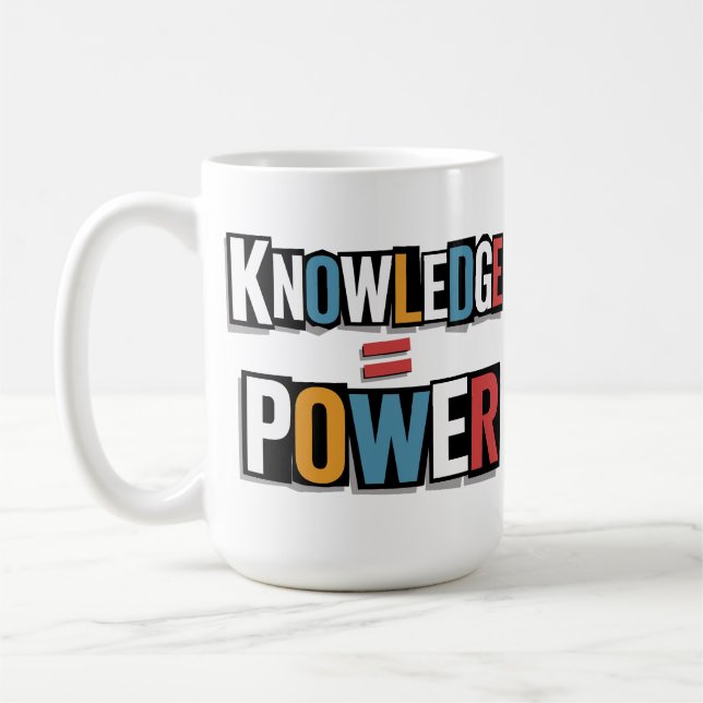 Taza De Café Conocimiento = Poder – Collage de Carta de Rescate (Izquierda)