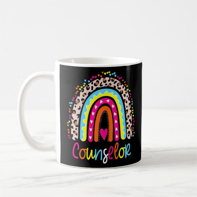 Taza De Café Consejera escolar Boho Rainbow Leopard de vuelta (Izquierda)