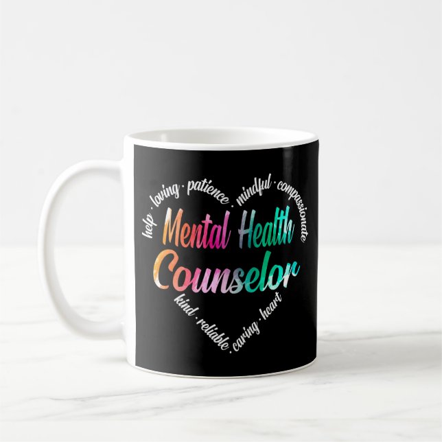Taza De Café Consejero de Salud Mental Heart Word Cloud (Izquierda)
