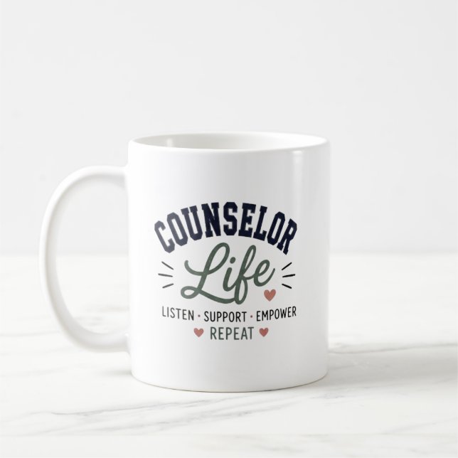 Taza De Café Consejero Vida Escuchar Apoyar Empoderar Repetir (Izquierda)