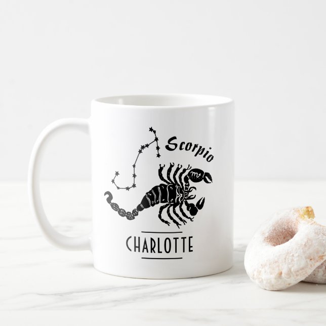Taza De Café Constelación de Scorpion con nombre cumpleaños (Con donut)