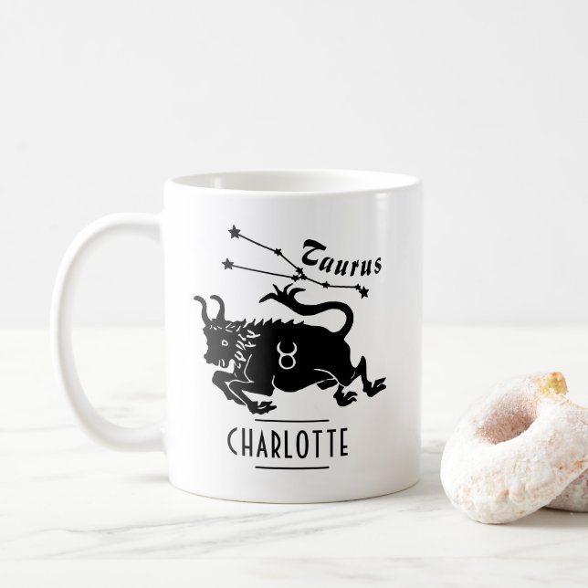 Taza De Café Constelación de toros de Taurus Nombre personaliza (Con donut)